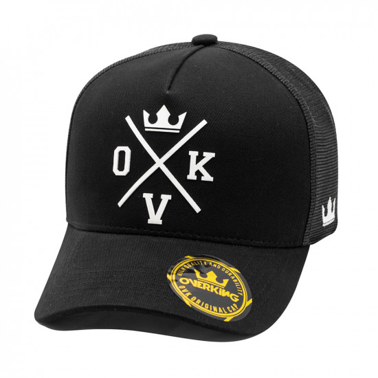 Boné Overking Aba Curva Trucker Hard Logo Preto Branco