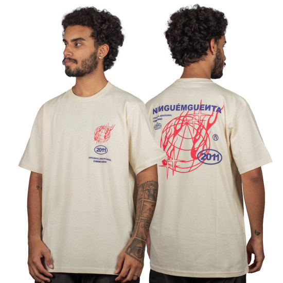 Camiseta Chronic Globo Em Chamas Bege