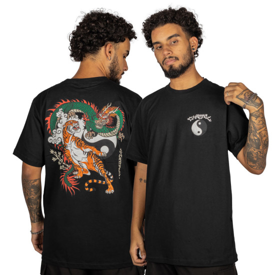 Camiseta Chronic Yin Yang Tigre e Dragão Preto